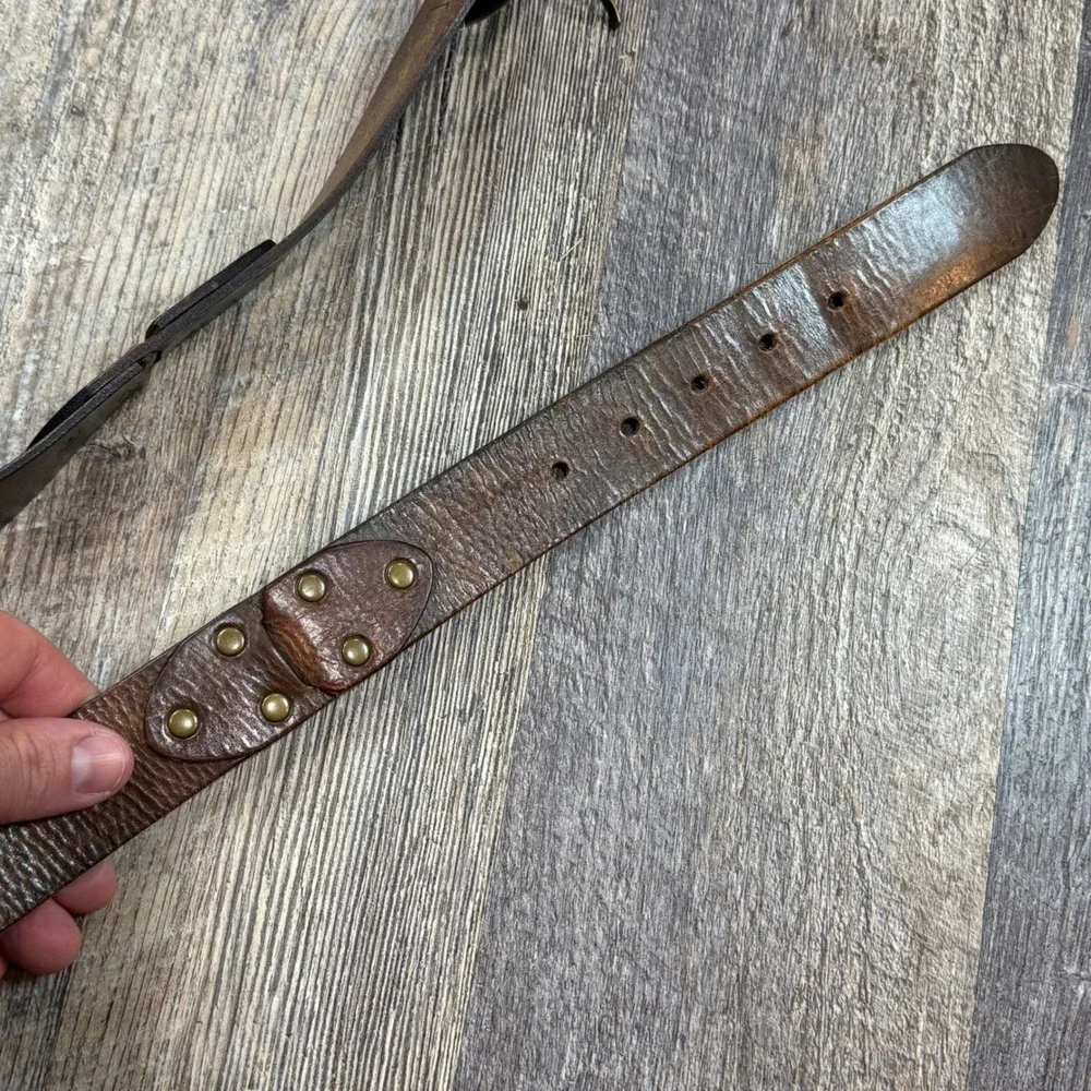 Fossil Brown Leather Studded Belt Womens Medium Distressed Rivet BT3707020